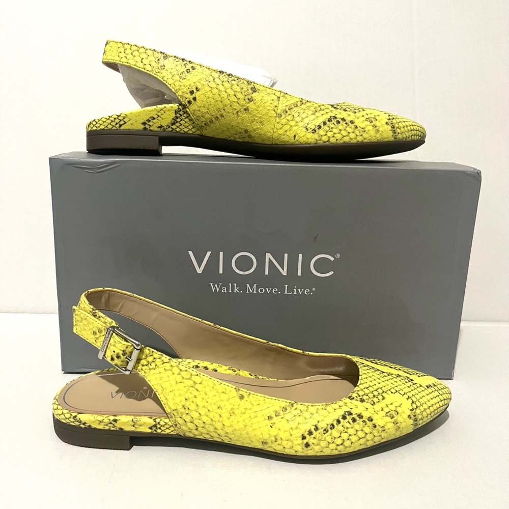 Vionic Yellow Flats with Slingback and Pointed Toe